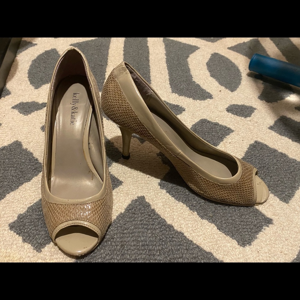 “Nude” colored peep toe heels